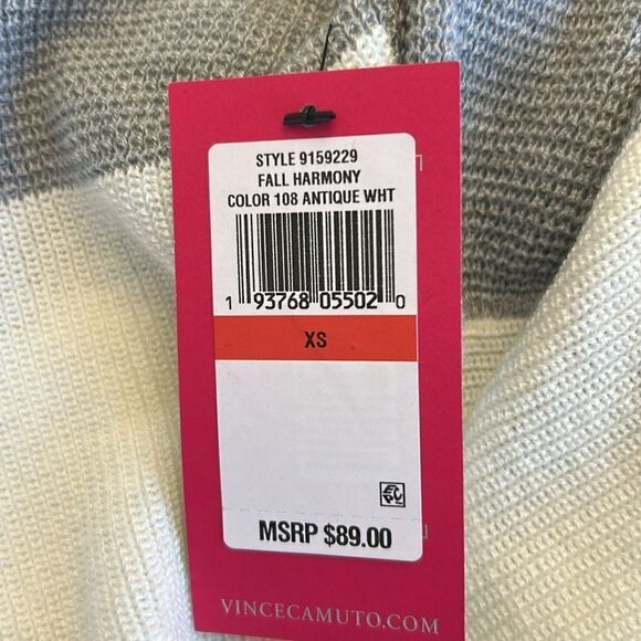 Vince Camuto cream black gray stripe long sleeve front pocket sweater Sz XS New - Picture 8 of 11